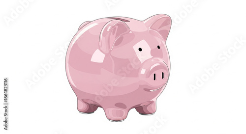 A light pink ceramic piggy bank, a classic savings symbol, sits against a white background.