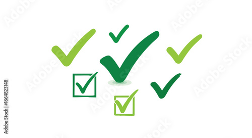 Assorted green check marks conveying approval and confirmation across a white surface offering ample copy space
