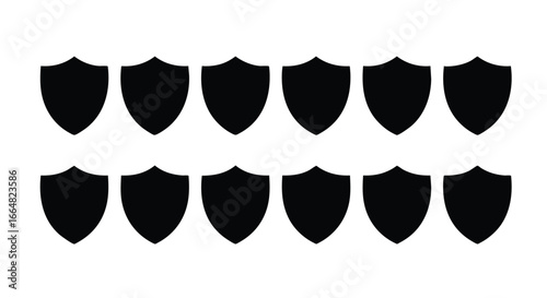 Symmetrical shield grid: Array of protective emblems symbolizing security and defense in organized formation, perfect for design backgrounds