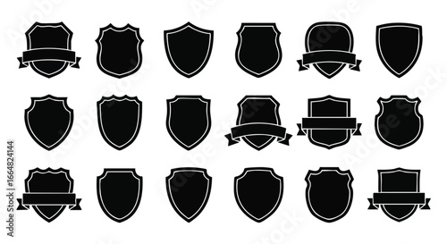 Collection of various vintage shield shapes offering classic protection and emblem styles for graphic design and heraldic applications