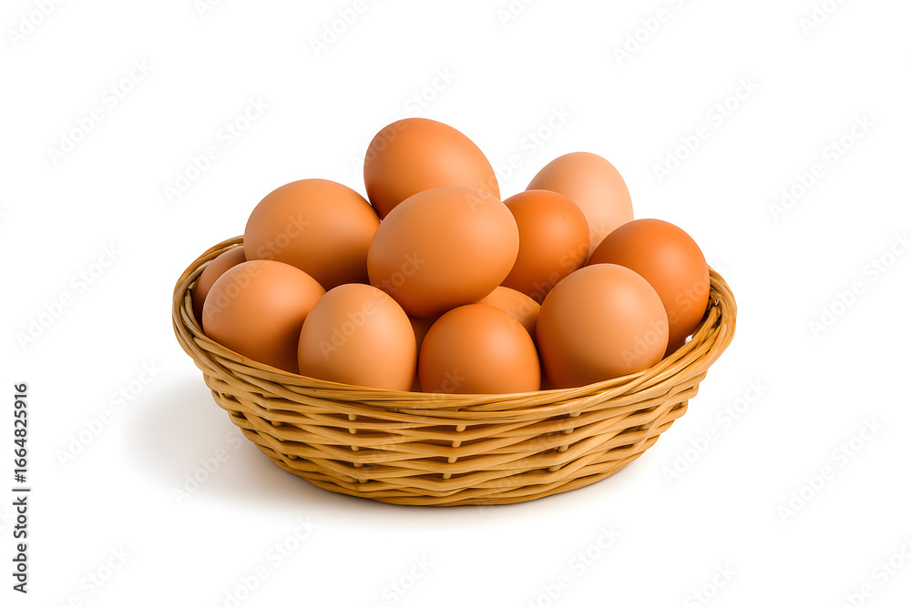 Basket of fresh brown eggs symbolizing organic farm produce protein nutrition healthy breakfast ingredient rustic country style Basket of fresh brown eggs symbolizing organic farm produce protein nutrition healthy breakfast ingredient rustic country style