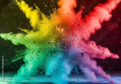 Experience the vibrant explosion of color with this stunning powder burst, perfect for adding dynamic energy to your creative projects and captivating designs, a rainbow of possibilities