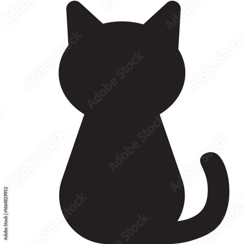 Halloween Black Cat Series Icon: A sleek black cat in a sitting pose with a curled tail and perked ears, a classic Halloween icon associated with superstition and witchcraft.