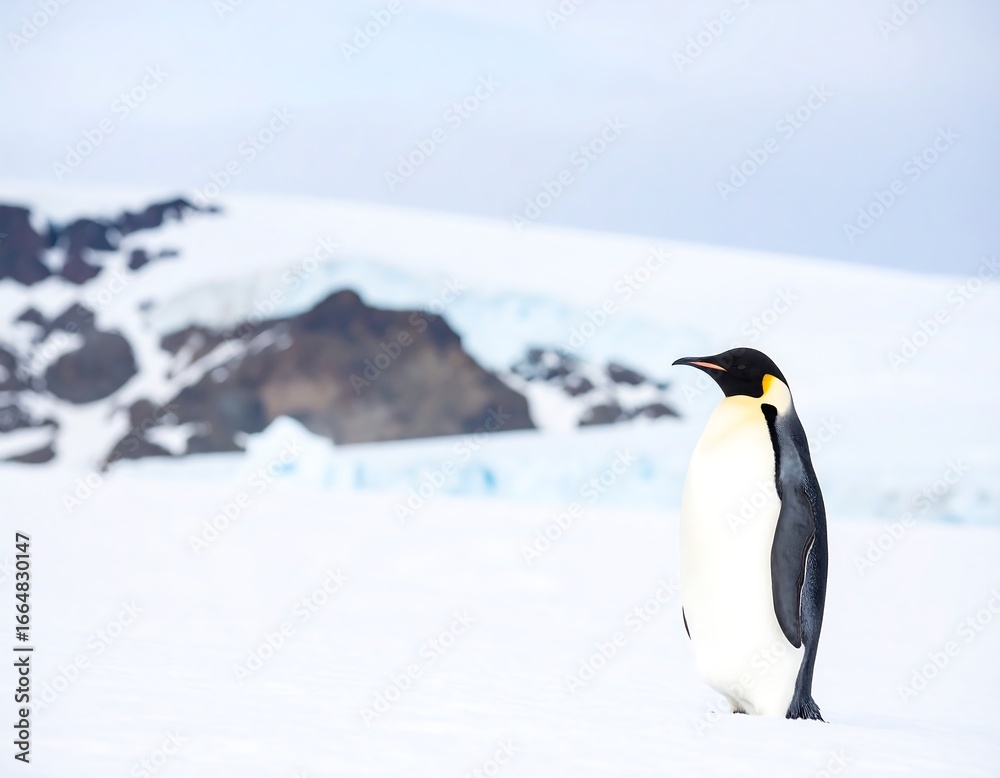 Fototapeta premium Emperor penguin on snowy landscape