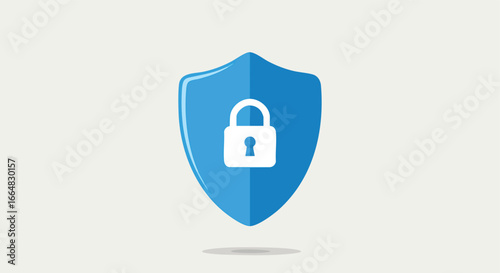 Stylized vector shield with padlock signifying data protection and safety assurance concept for digital security applications and system defenses