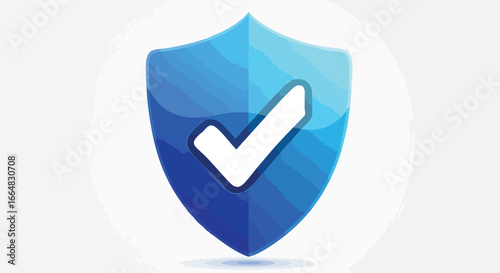 Serene blue security shield with checkmark providing assurance and confirmation in digital defense illustration conveying trust and acceptance