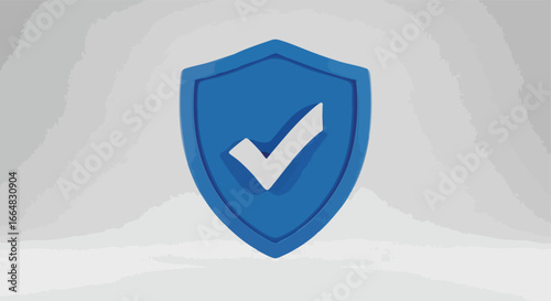 Symbolic Representation of Security Assurance: A Blue Shield with a White Checkmark Conveying Protection and Verification against Light Gray