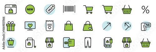 E-Commerce and Shopping Icon Set – Minimalist Retail, Payment, and Storefront Symbols