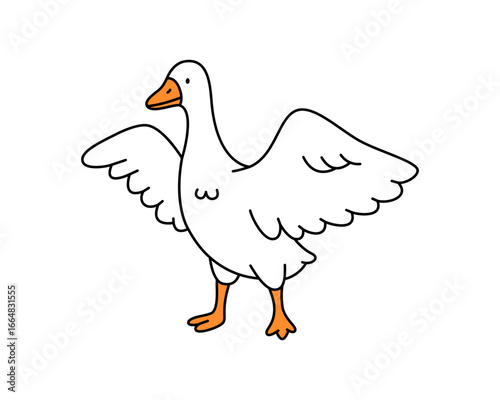 Cartoon goose with wings spread open. Simple vector illustration