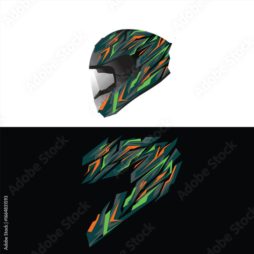 Modern sticker design for a racing helmet body wrap. Racing helmet branding sticker