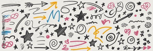 Notebook page filled with random hand-drawn doodles – Great for background textures, educational materials, or creative journals.