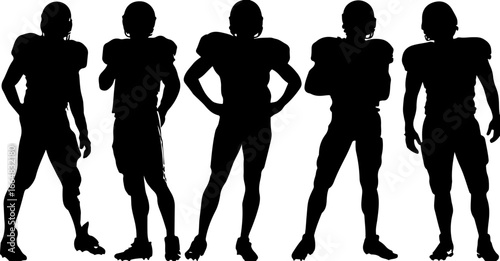 American football player team silhouette, football players, sports, silhouette, athletes, football team, football action, running football player, football art, vector, digital art, black and white