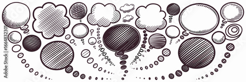 Scribbled comic-style speech and thought bubbles – Suitable for cartoon creation, humor content, or dialogue overlays