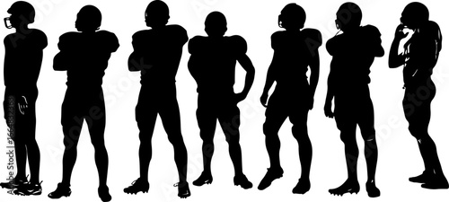 American football player team silhouette, football players, sports, silhouette, athletes, football team, football action, running football player, football art, vector, digital art, black and white