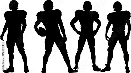 American football player team silhouette, football players, sports, silhouette, athletes, football team, football action, running football player, football art, vector, digital art, black and white
