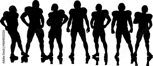 American football player team silhouette, football players, sports, silhouette, athletes, football team, football action, running football player, football art, vector, digital art, black and white
