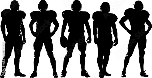 American football player team silhouette, football players, sports, silhouette, athletes, football team, football action, running football player, football art, vector, digital art, black and white
