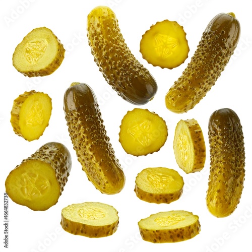 Pickled cucumbers in various slices