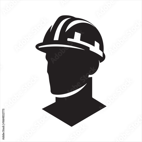 Construction worker with helmet vector silhouette outline logo design concept illustration