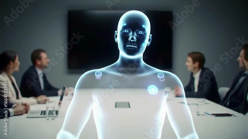 A glowing digital humanoid figure representing artificial intelligence.