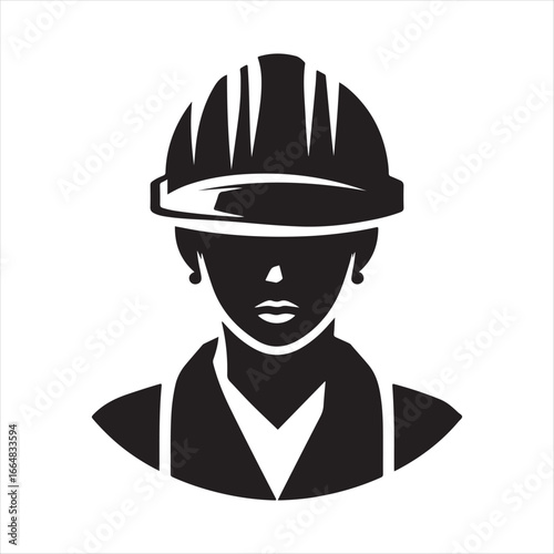 Construction worker with helmet vector silhouette outline logo design concept illustration