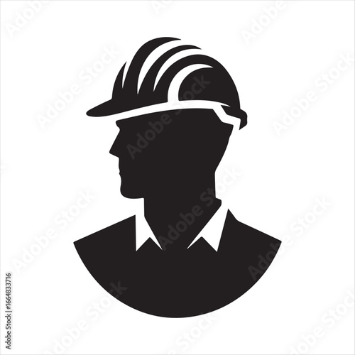 Construction worker with helmet vector silhouette outline logo design concept illustration