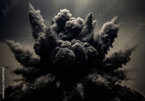 An Intense Black Smoke Explosion Erupting with Powerful Force Against a Dramatic Dark Sky Showing a Moment of Violent Destructive Energy and Catastrophe