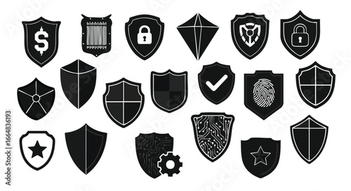 Diverse Collection of Vector Security Shields for Data Protection and Cyber Security, symbolizing strength and protection