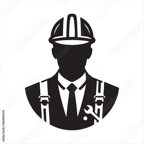 Construction worker with helmet vector silhouette outline logo design concept illustration