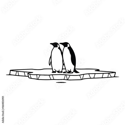 Two black and white penguins standing on an ice floe arctic