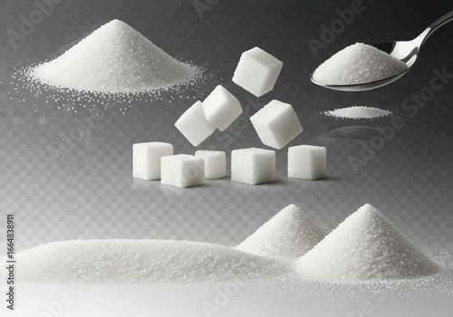 A delightful collection showcasing the granulated sweetness of sugar cubes and fine powder providing a versatile ingredient for culinary creations and baking essentials
