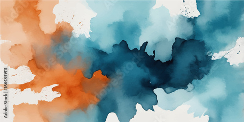 Blue abstract water colour background with clouds and textured sky elements