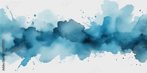 Blue abstract watercolour background with sky clouds and light texture