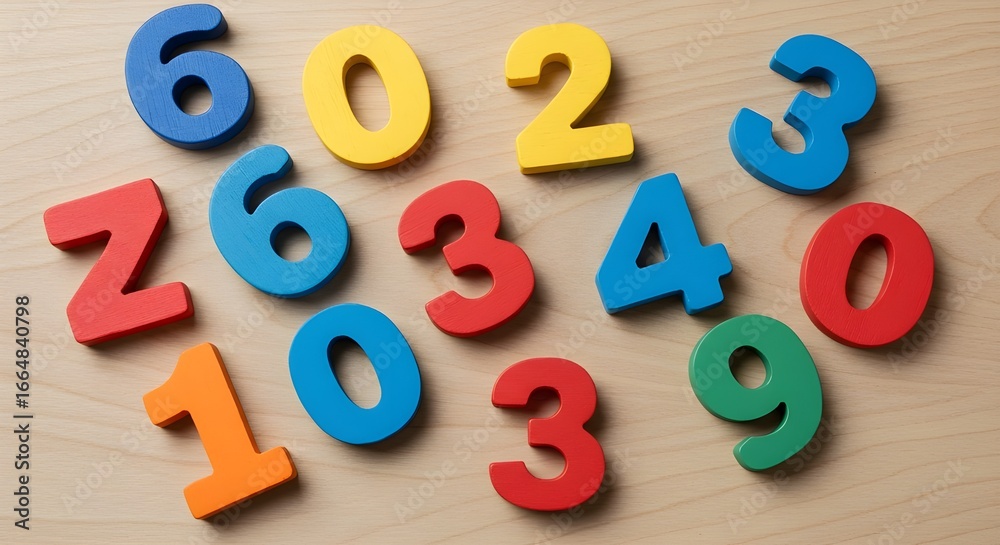 Naklejka premium Colorful Wooden Numbers for Kids Learning Education