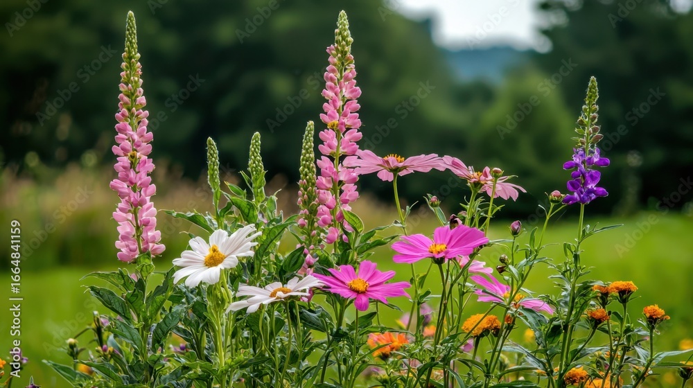 Obraz premium Colorful Summer Flower Garden with Vibrant Blossoms in Nature