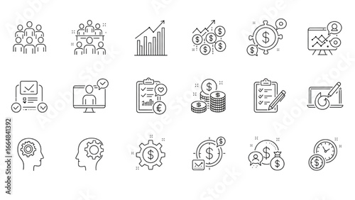 Minimalist business icons collection outline set finance teamwork growth idea strategy presentation professional design