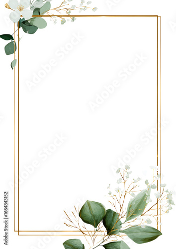 Romantic gold frame with floral border and white flower decoration