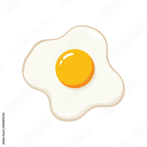 Cartoon Fried Egg Illustration with Bright Yellow Yolk on a White Background for Food Concepts