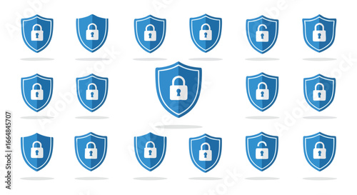 Illustrative Pattern Emphasizing Cyber Resilience and Secure Data Infrastructure with Shield and Padlock Designs