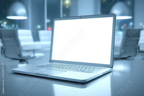 Wallpaper Mural Professional laptop with a blank bright screen on a blue-toned modern office desk. Torontodigital.ca