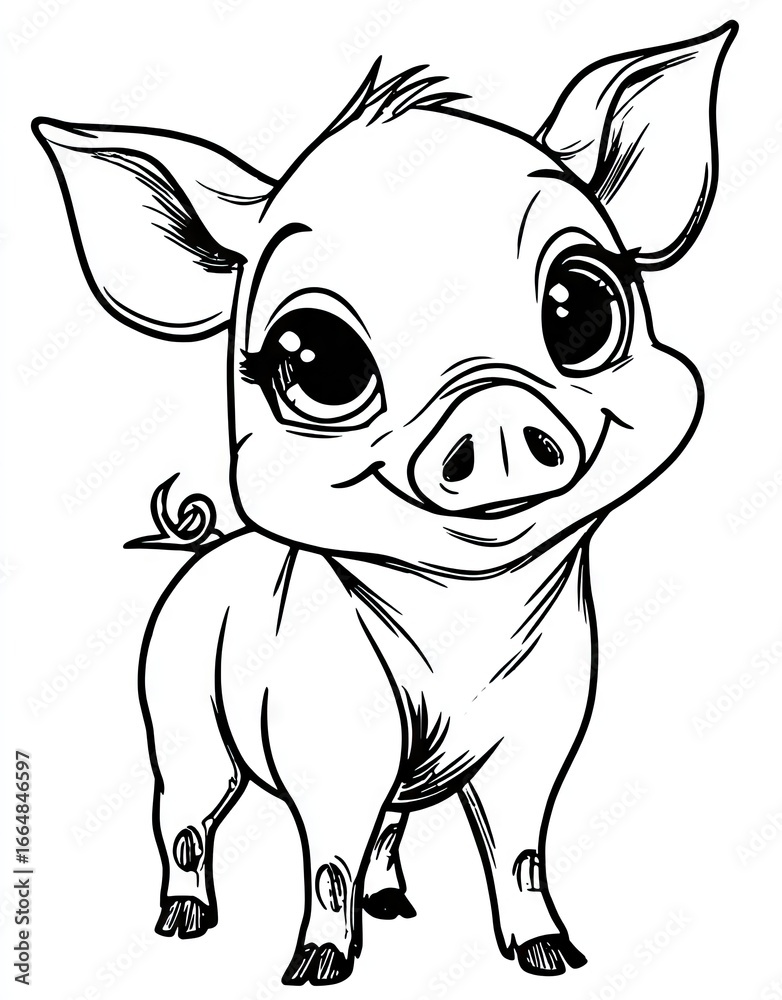 Fototapeta premium Cute pig coloring page (4)