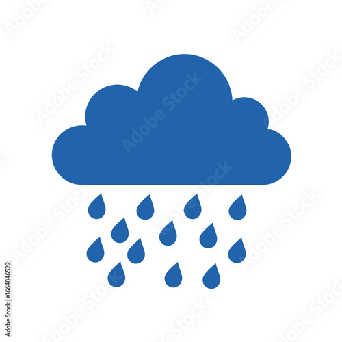 Blue cloud with rain drops weather forecast icon vector illustration on white background simple design