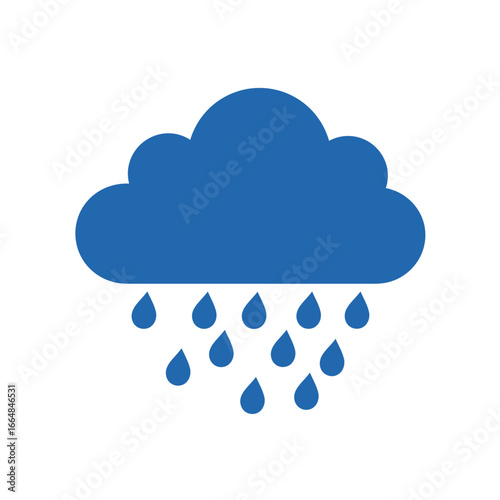 Blue Cloud with Raindrops Icon on White Background Representing Weather and Precipitation Forecasts