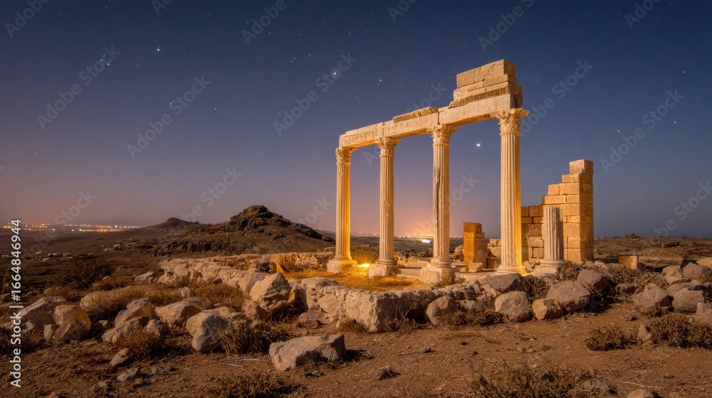 Fototapeta premium Ancient ruins under starry night sky