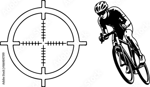 Cyclist in Target Symbol Illustration