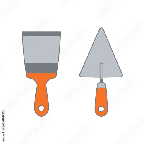 Illustration of a Spatula and Trowel for Construction Plastering and Home Improvement Projects on White