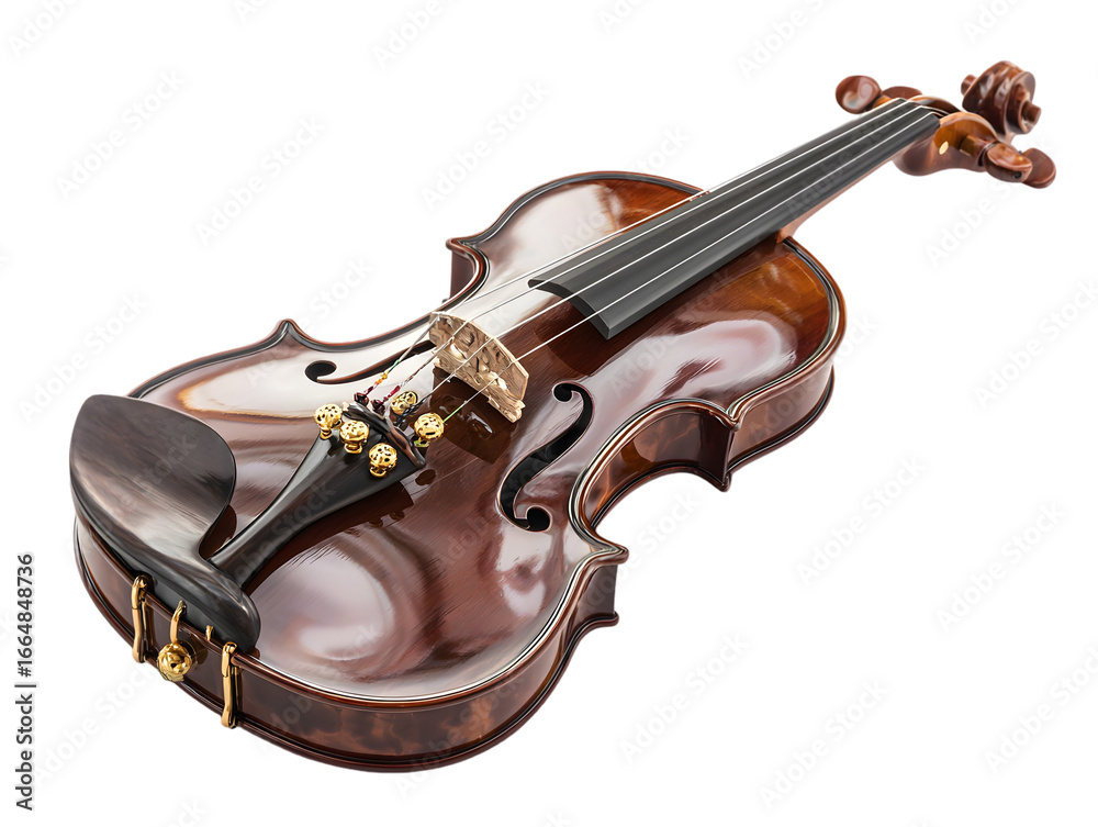 Obraz premium Close-up of a beautifully crafted violin showcasing its polished wood finish and intricate details