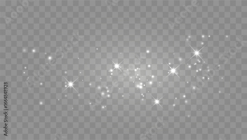 Glowing light effect with many glitter particles with transparency. Vector starry cloud with dust. Magic christmas decoration