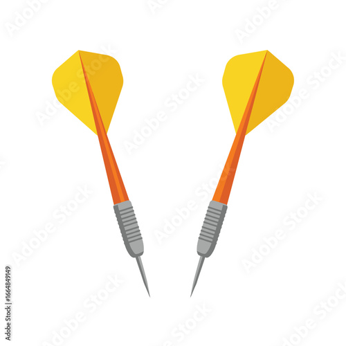 Two Darts with Yellow Flights and Orange Shafts on a White Background Vector Illustration