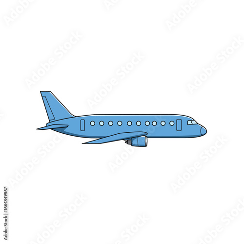 Cartoon Illustration of a Blue Airplane on a White Background for Travel and Transportation